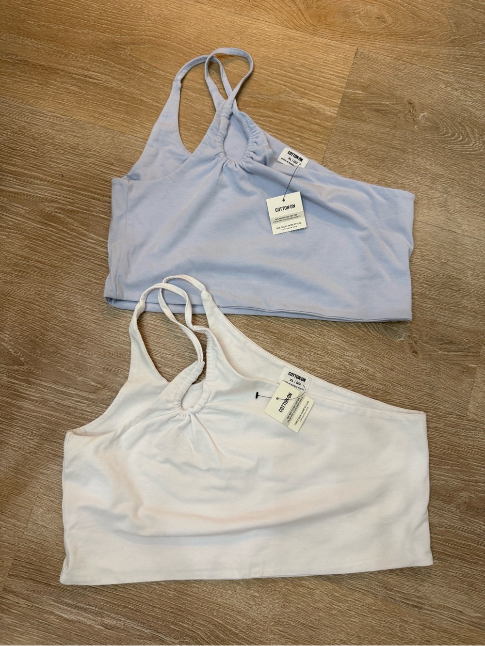 Cotton On One Shoulder Crop Top Bundle White + Light Blue XL NWT, 2 - pack
